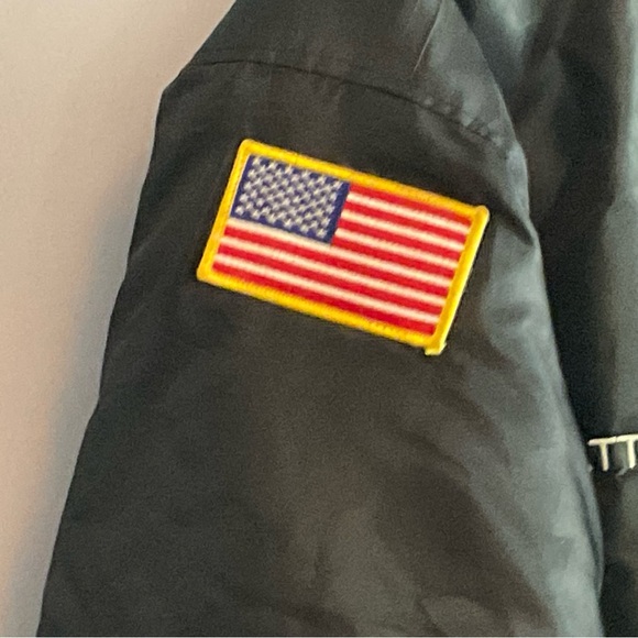 Black Varsity Bomber Security Jacket Men’s XXL with American Flag, Eagle Patches - Picture 5 of 16